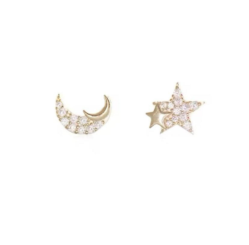 Gold moon & star studs