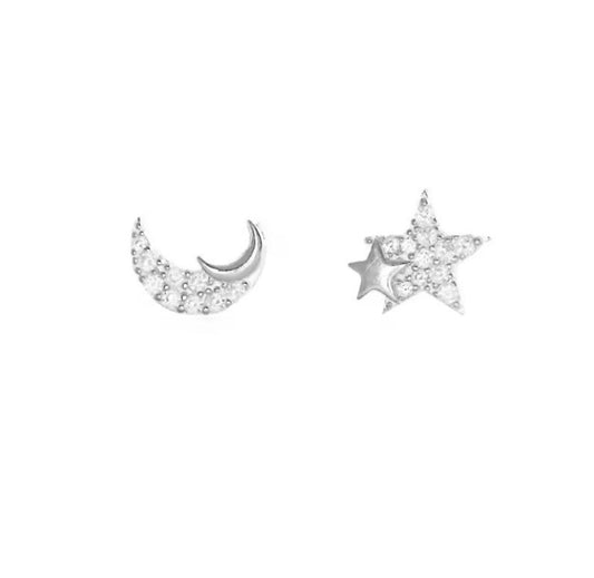 Silver moon & star studs