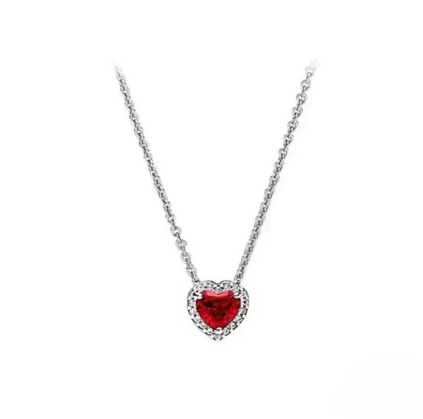 Silver Ruby Red Heart Necklace