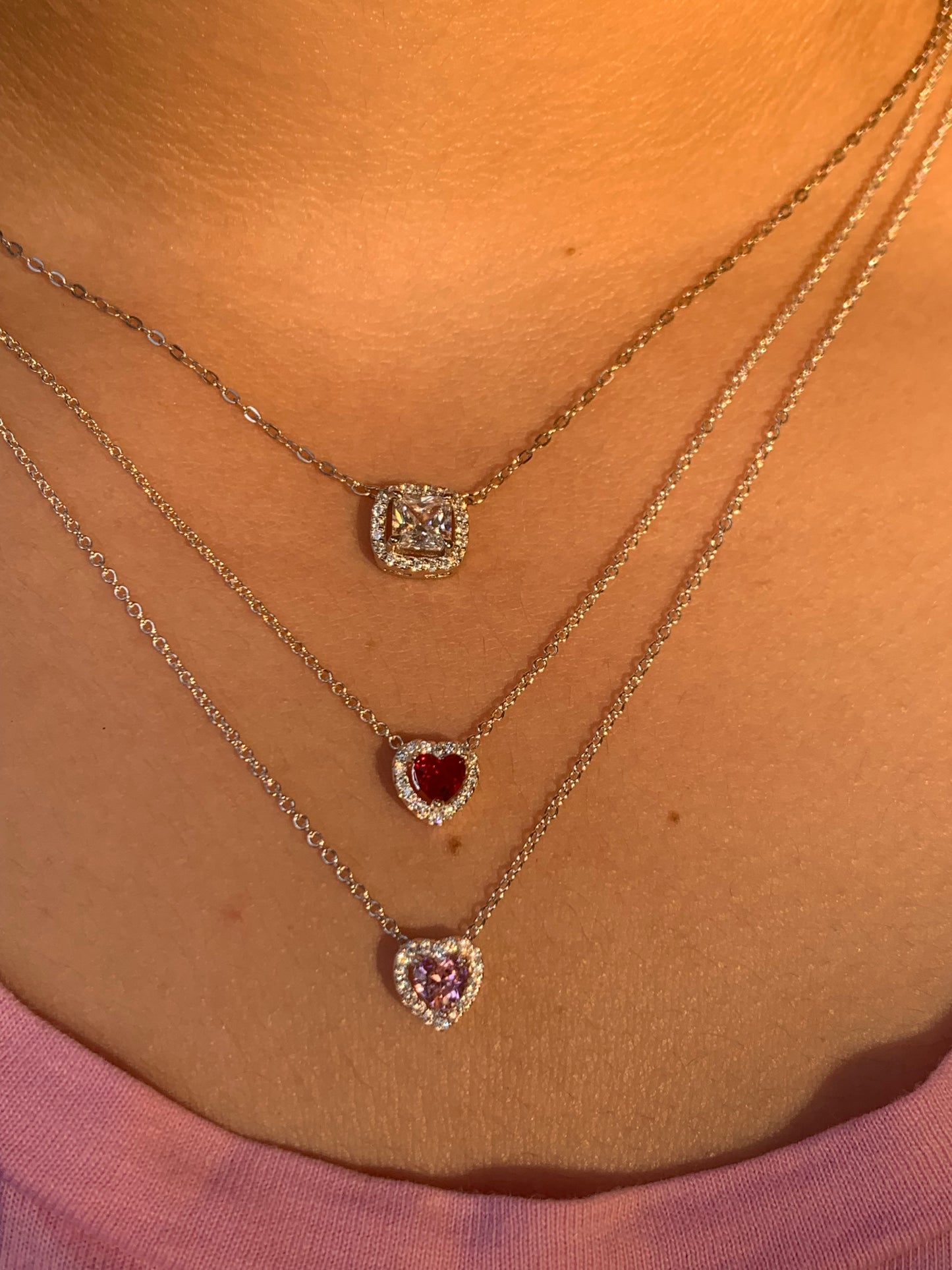 Silver Ruby Red Heart Necklace