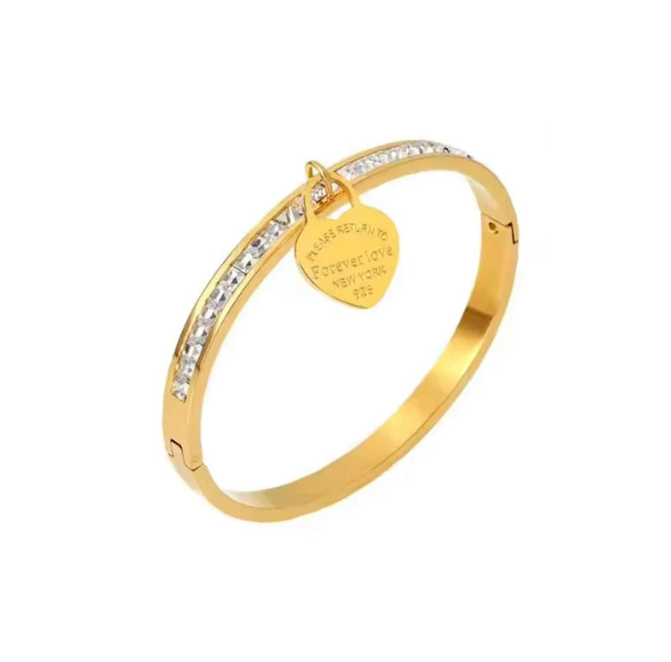 Gold Love Heart Crystal Bangle