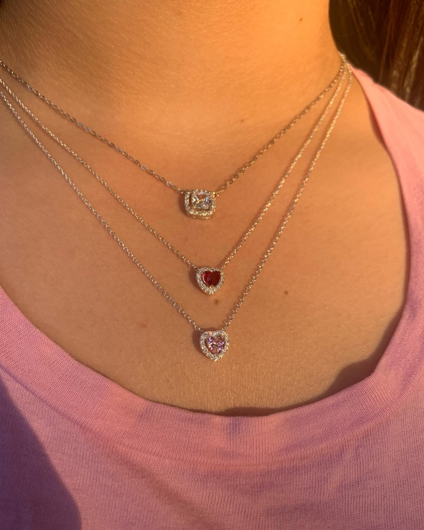 Silver Pink Blossom Heart Necklace