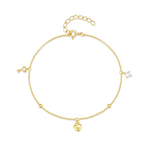 Gold Heart Charm Bracelet