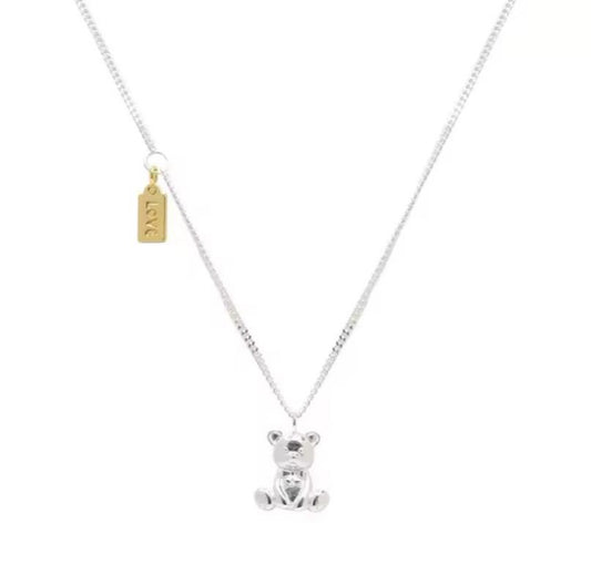 Silver Teddy Bear Charm Necklace