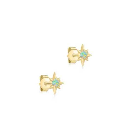 Gold Opal Star Studs