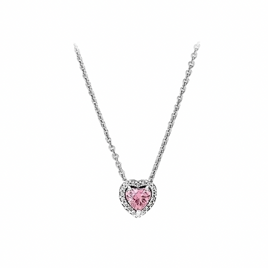 Silver Pink Blossom Heart Necklace